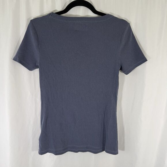 New Old Navy Blouse Women's Medium Blue Ribbed Short Sleeve Round Neck - Picture 8 of 10